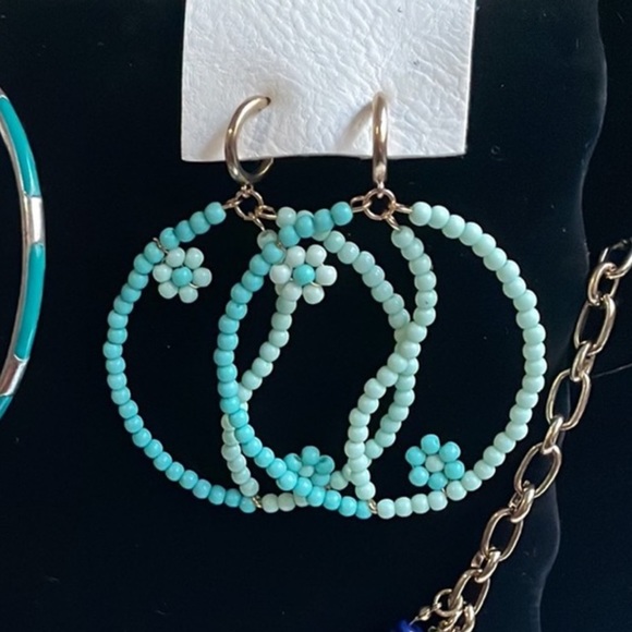 Free People Jewelry - Free People NWT Among The Wildflowers Yin Yang Hoop Earrings, teal & green beads